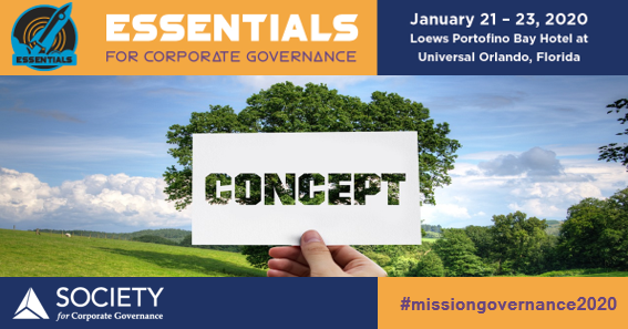Society4CorpGov's tweet photo. Is your company ready to embrace #ESG? Fundamentals of ESG panel at #ESSENTIALS2020 to address ESG drivers, Shareholder priorities, ESG disclosure &amp; standards, and Legal implications of disclosure. 
https://t.co/b2IzitXTpn #missiongoverenance2020 #corpgov #grc #ClimateChange https://t.co/68ZAQw51s1