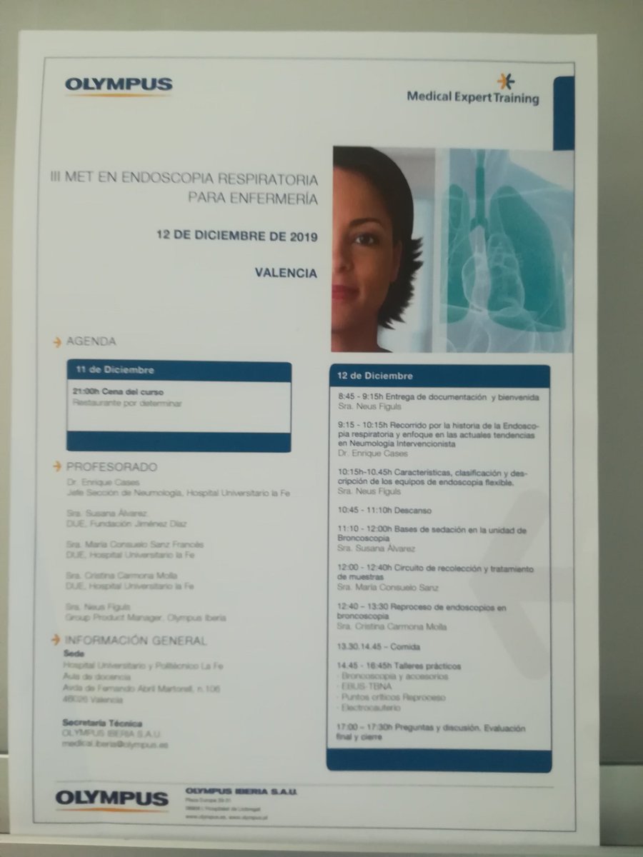 CheloSanz3's tweet photo. Hoy curso patrocinado por Olympus, promocionando la formación y  docencia Enfermera de la unidad de Endoscopias Respiratorias.
@CuidadosLaFe @HospitalLaFe @SeparRespira @IISLaFe @svneumologia @AEER_2019 https://t.co/ArFDWCf6Re
