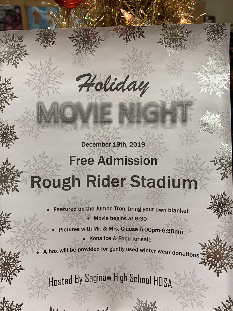 SHS HOSA is hosting a holiday movie night on December 18th ☃️ Tell your friends and family! Please bring gently used winter wear for donations ❄️