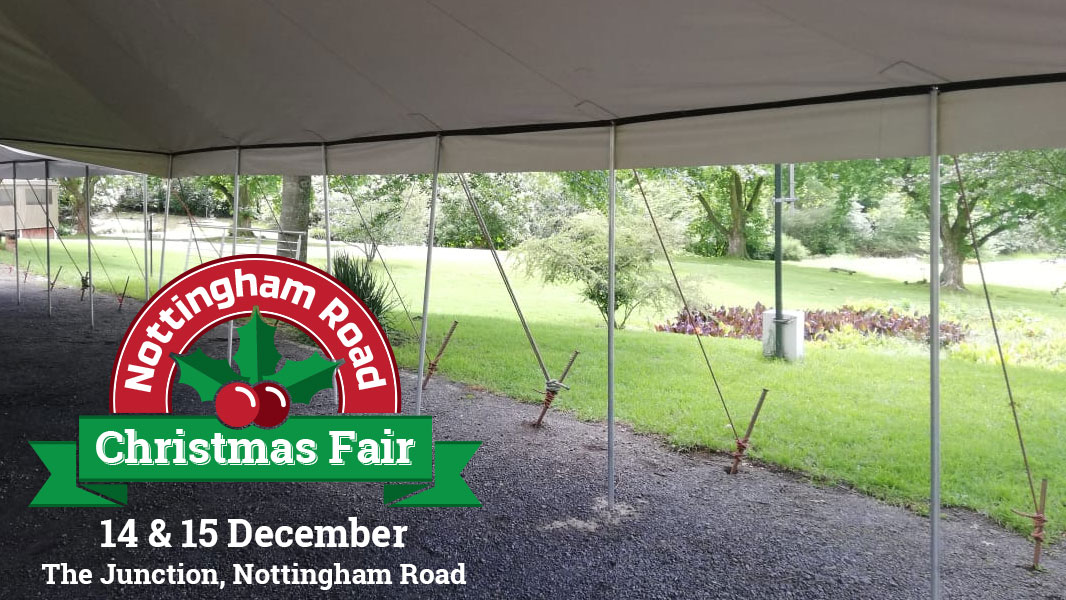 ExpNotties's tweet photo. The Nottingham Road Christmas Fair should have good weather this weekend! (It's this Saturday and Sunday 11am to 11pm.) Obviously, we planned it that way, but even if there is a sneaky shower, we've got you covered. Literally; the first of our 3 marquees went up this morning. https://t.co/mDdQOBmZEI