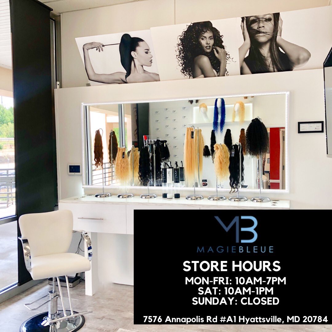 magiebleuehair's tweet photo. Check out the Magie Bleue retail store holiday hours! Stop by today for the highest quality in virgin hair extensions. #hair #hairextensions #virginhair #dmv #onlinesale #shop #retailstore #MagieBleue #itsaddictive https://t.co/irPb14p5hQ