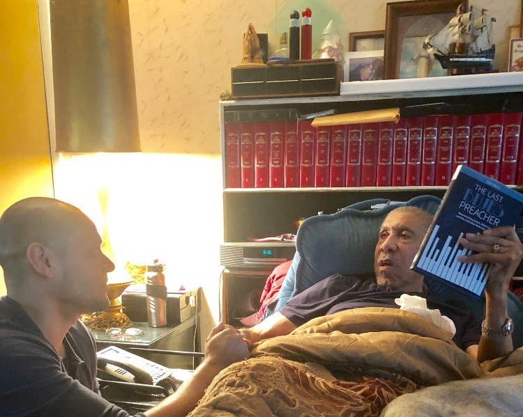 The last picture I took with Rev. Clay Evans on Saturday May 26, 2018. It's the first time he held The Last Blues Preacher in his hands. #Biography #RevClayEvans #Chicago #TheShip #Gospelmusic #SocialJustice #CivilRights #writerslife #amwriting #TheLastBluesPreacher