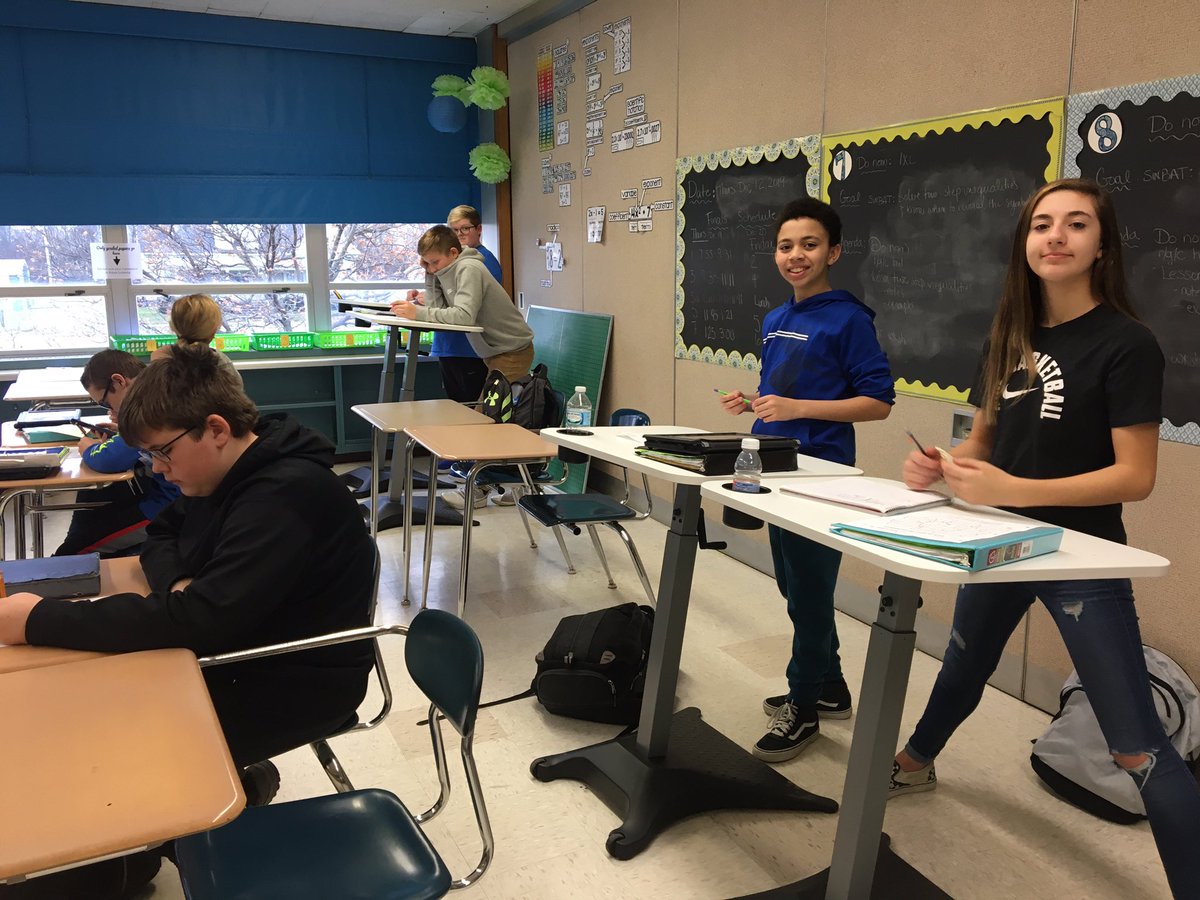 arynfreels's tweet photo. Standing work stations are a big hit! One student said, “Standing helps me think better because I can move!” ❤️ https://t.co/gl9kbciKee