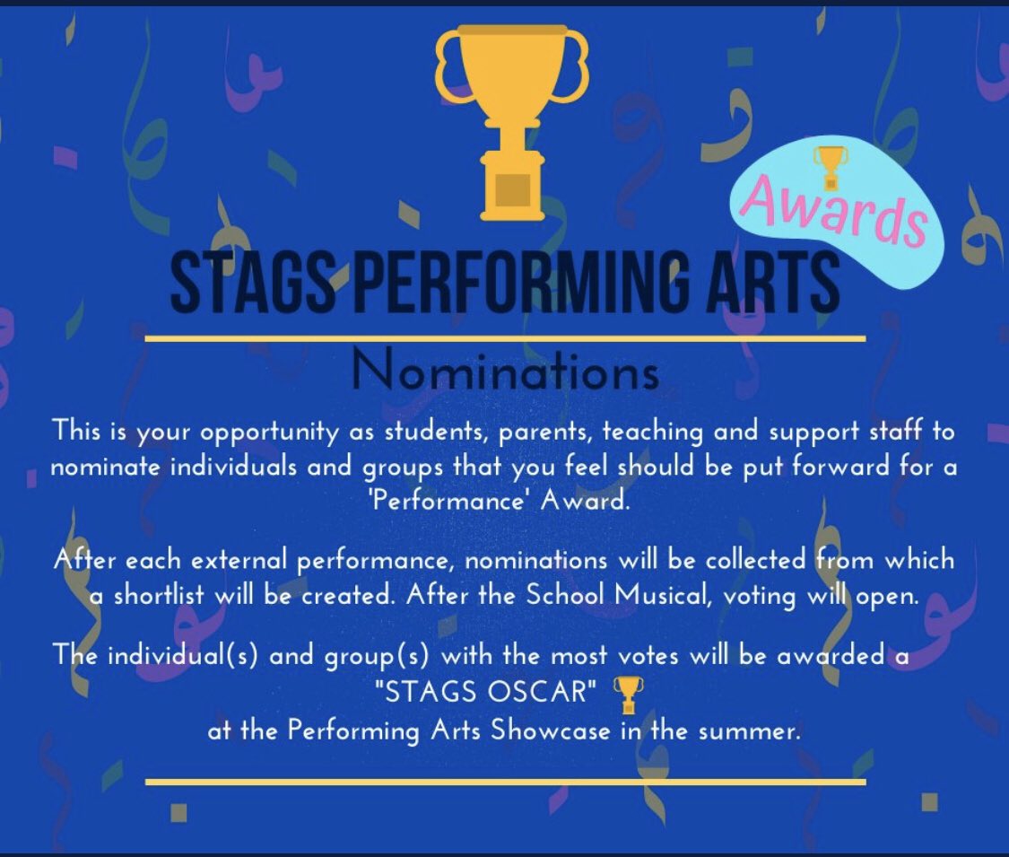 Students email with the google form is in your inbox today , parents email will come at the beginning of next week. So get nominating your favourite performers for a STAGS #Oscar <a href="/stags_official/">STAGS</a> <a href="/stags_english/">STAGS Curriculum, Learning & Teaching</a> <a href="/Stagsdrama/">STAGS Drama Official</a>