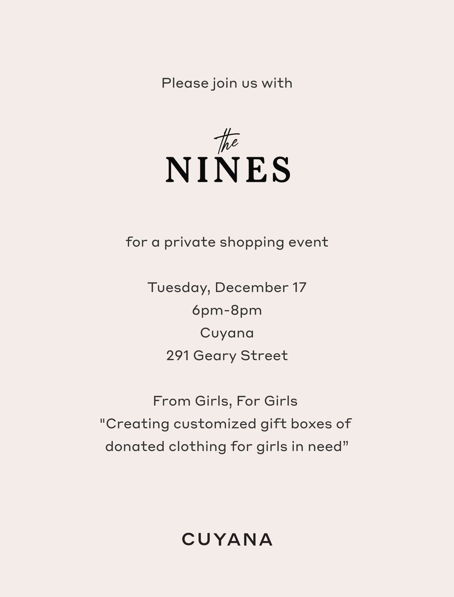 theninessf's tweet photo. Join us for a private shopping event on 12/17 in #SanFrancisco with @Cuyana - a portion of proceeds from the evening will benefit #TheNines. Holiday shopping for a good cause 🧡🎀🎁 https://t.co/luARoL7CMk