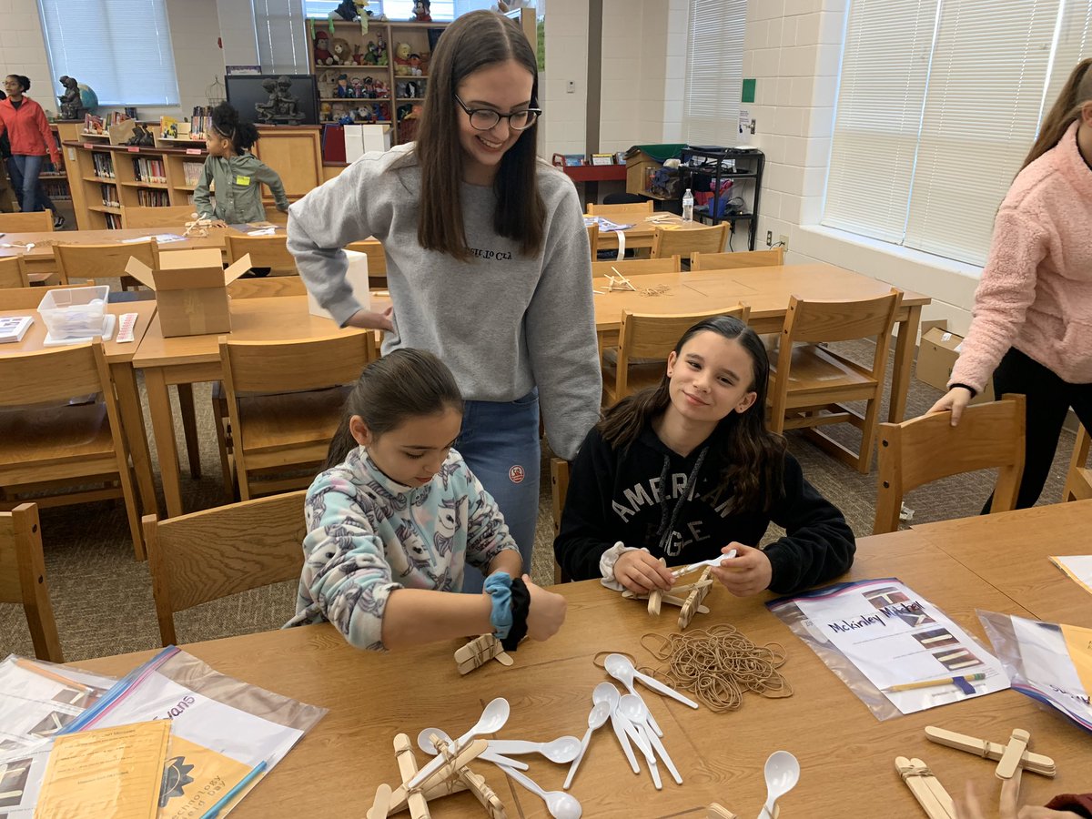 MattWeston13's tweet photo. Engineering Challenge - students are building a rubber band &amp; popsicle catapult. Super fun build and then launch the ping pong ball. #pgtechday https://t.co/NeQAwvCM7h