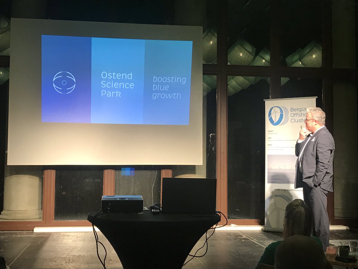 WoutersNoemie's tweet photo. #thursdaynightlive from @belgianoffshorecluster member night where @devoscarl presents ‘OSP’ #OstendSciencePark where @MarineAtUGent @havenoostende  &amp; @POMWVL are #boosting #bluegrowth. https://t.co/Zi2eSOQio2