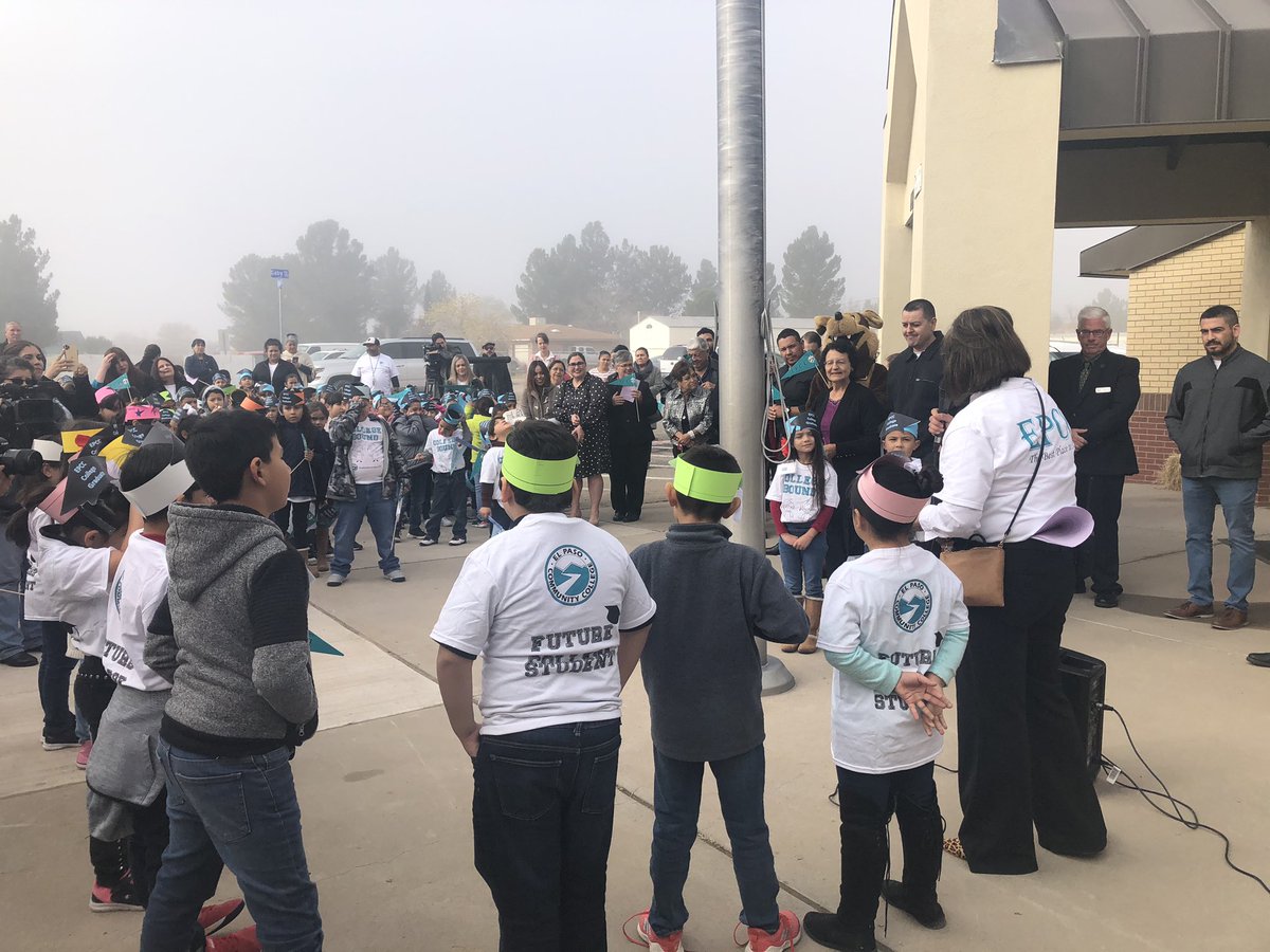 EPCCNews's tweet photo. Flag-raising ceremony concludes EPCC's adoption of Tornillo Elementary. #CollegeBoundProgram #EPCCpride #TheBestPlacetoStart https://t.co/9zhZUKXYZZ