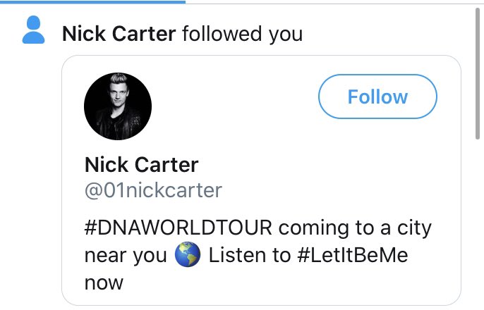 teenie36214's tweet photo. 🤦🏻‍♀️ The real Nick Carter follows me, mofo #cannotfoolme https://t.co/hPHDJMLO3d