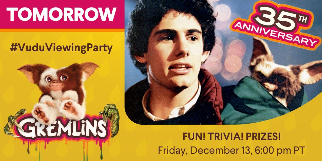 VuduFans on X: 🎁 We're just a day away from the Gremlins  #VuduViewingParty! Quote tweet this post with the snack you'd eat after  midnight if you were a mischievous mogwai for a