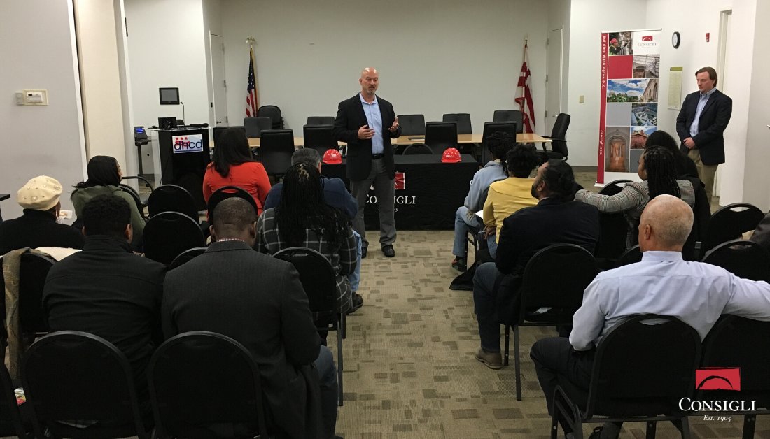 Consigli1905's tweet photo. Consigli’s #WashingtonDC Director of Operations & the Consigli Team presented to over 30 subcontractors at a Project Opportunity Fair hosted by Anacostia Economic Development Corp. about upcoming projects Consigli will be managing in Ward 8. #GenuineBuilders https://t.co/mu0xJy8M5e