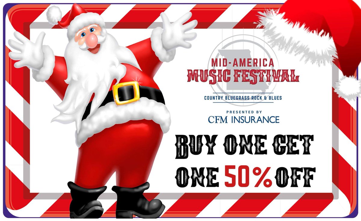 MidAmMusic's tweet photo. 🎄𝕊𝔸ℕ𝕋𝔸 𝕊ℙ𝔼ℂ𝕀𝔸𝕃 𝕀𝕊 𝕃𝕀𝕍𝔼🎄
#𝘔𝘈𝘔𝘍2020 EARLY BIRD 𝘛𝘪𝘤𝘬𝘦𝘵𝘴 𝘢𝘳𝘦 𝘰𝘯 𝘚𝘢𝘭𝘦 𝘕𝘖𝘞.  
𝐁𝐔𝐘 𝐎𝐍𝐄 𝐆𝐄𝐓 𝐎𝐍𝐄 𝟓𝟎% 𝐎𝐅𝐅. 𝙊𝙁𝙁𝙀𝙍 𝙀𝙉𝘿𝙎 12/24!

Tickets 👉
https://t.co/YmyeFP5C0y

#musicwithamission https://t.co/X2kvNMgFSR
