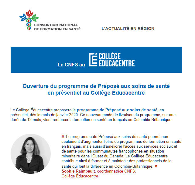 Educacentre_BC's tweet photo. Merci au Consortium National de Formation en Santé - @cnfsUL d'appuyer le Collège Éducacentre pour ses formations en santé.
Retrouvez le bulletin du CNFS ici :
https://t.co/LRgQNe8FpN
#santé #formationensanté #formationenfrançais #santéenfrançais #offreactive #CNFS #ACUFC https://t.co/cioSR5cUMZ