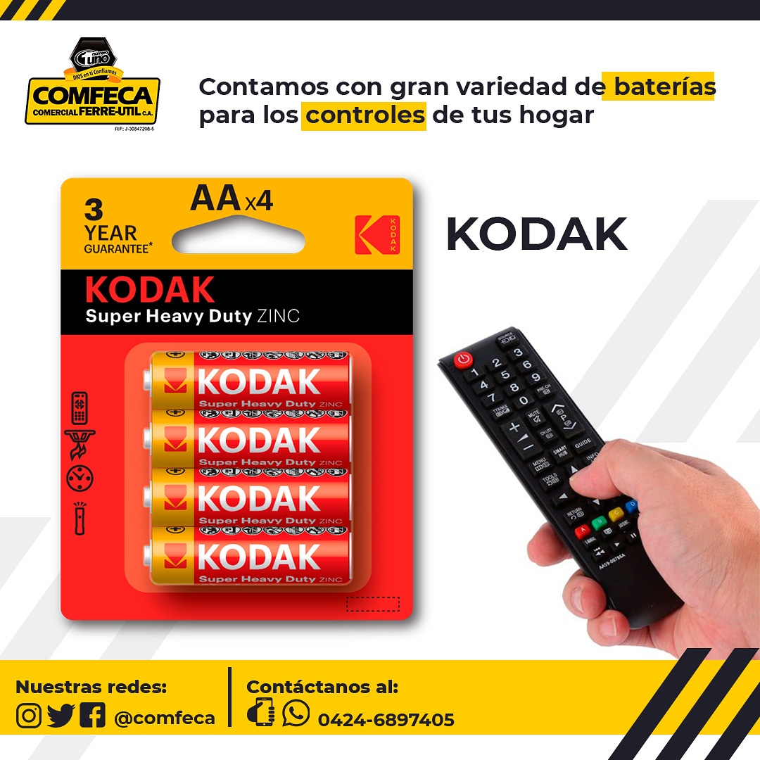 comfeca's tweet photo. Las mejores marcas en baterías (Pilas) KODAK ¿Necesitas baterias para los controles de tu casa? 

📍Av. 34, Barrio Obrero, frente a 
la Panadería José Gregorio Hernandez.
📱0424-6897405
#CiudadOjeda #Ojeda #Cabimas #Zulia #Ferretería #Agua #Jueves https://t.co/xa5bvmkkdj
