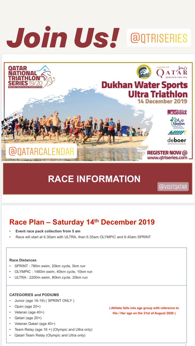 TriClubDoha's tweet image. Dukhan Water Sports Ultra Triathlon happening this weekend 14 Dec - Join us 🤩 @QatarCalendar @VisitQatar #Triathlon