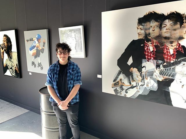 Two time winner of the Stencil Art Prize <a href="/23rdkey/">Jess Kease</a> with her winning works Game Face (2011 - to the left of her) and 'Duality' (2012 to the right). @southenrbuoystudios in Mornington(just outside Melbourne) is exhibiting a never-before-seen retrospective o… ift.tt/2Pg2riH