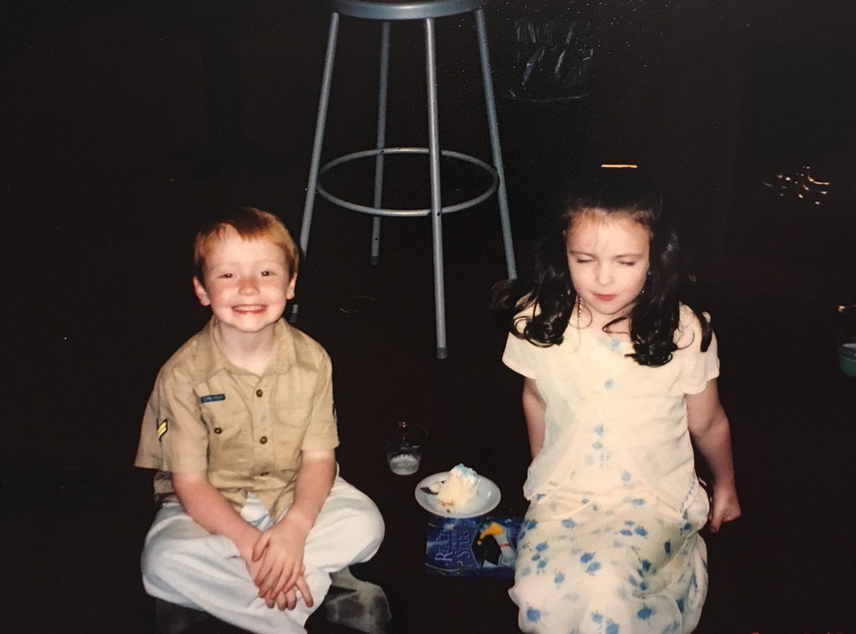 karrwreck's tweet photo. @kiyamonnai ........okay I’m sorry, I never tweet stuff like this, but we remade a photo from our preschool graduation 17 years ago and I got to eat cake BOTH times https://t.co/81sS79drjQ