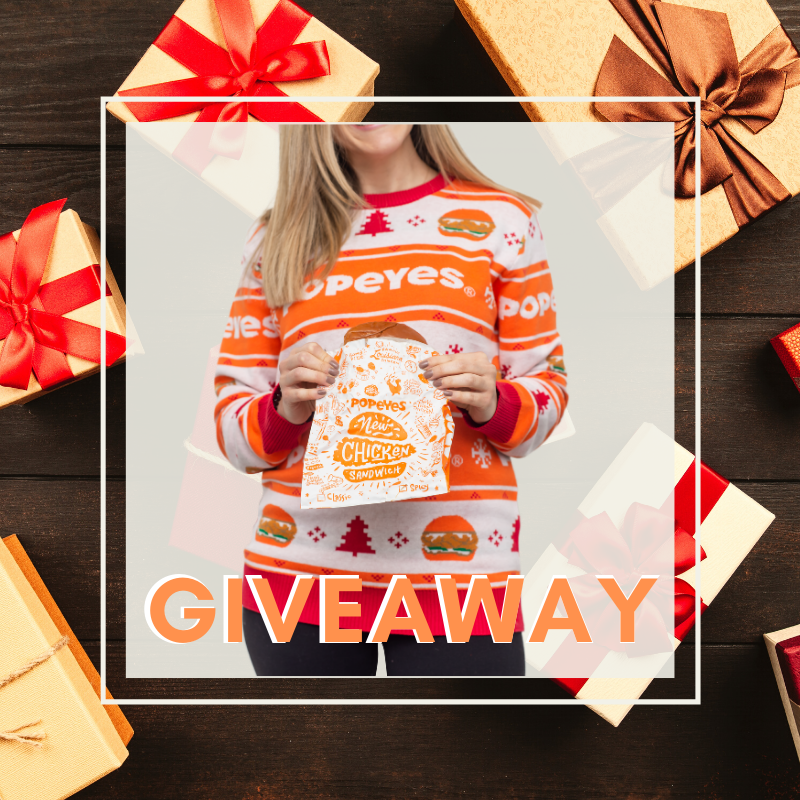 uglysweaterUSA's tweet photo. 🚨 GIVEAWAY ALERT 🚨
We’re giving away ONE official @PopeyesChicken sweater along with a $25 #popeyes #giftcard!
———
HOW TO ENTER:
1. Like this post &amp; follow us
2. Tag a friend
3. Let us know in the comments what you’d get at Popeyes with the $25!
———
Ends 12/15/19 11:59 pm EST https://t.co/7d3lwVqDma