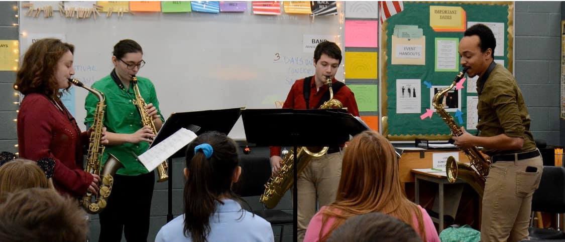 So proud of the seniors (and one junior) in “Tha” Quartet for arranging this runout gig to Lima West Middle School! Way to go, all!