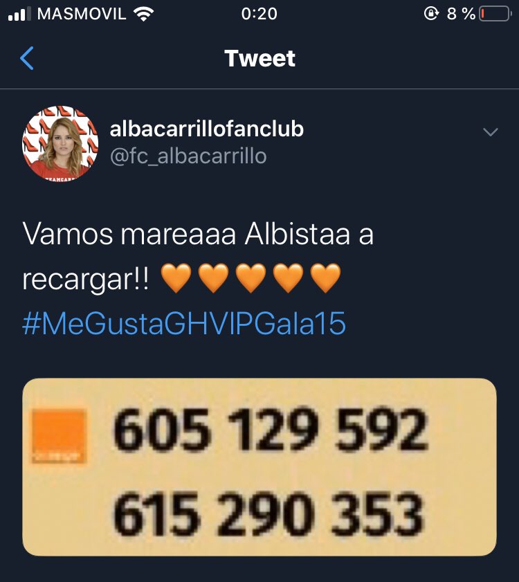 LaRana_Oficial_'s tweet photo. Esta persona está pidiendo recargas para Alba y tiene puesta mis líneas! 
¡QUIERO ACLARAR QUE NO TENGO NADA QUE VER! Esa persona os está engañando, Albistas. Cuidado a quienes recargais. 

Quedo desvinculado de este perfil.

#MeGustaGHVIPGala15 https://t.co/mHhCkPSc7H