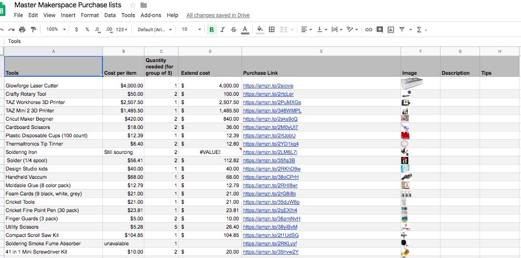 On the first day of Christmas, your #makered friend gave to thee: 

An updated Amazon Makerspace Tools &amp; Supplies wishlist + corresponding Google Sheet.
tiny.cc/makerwishlist  -Amazon list
tiny.cc/10kmakerspace -Google Sheets

Retweet, Share, &amp; Enjoy!