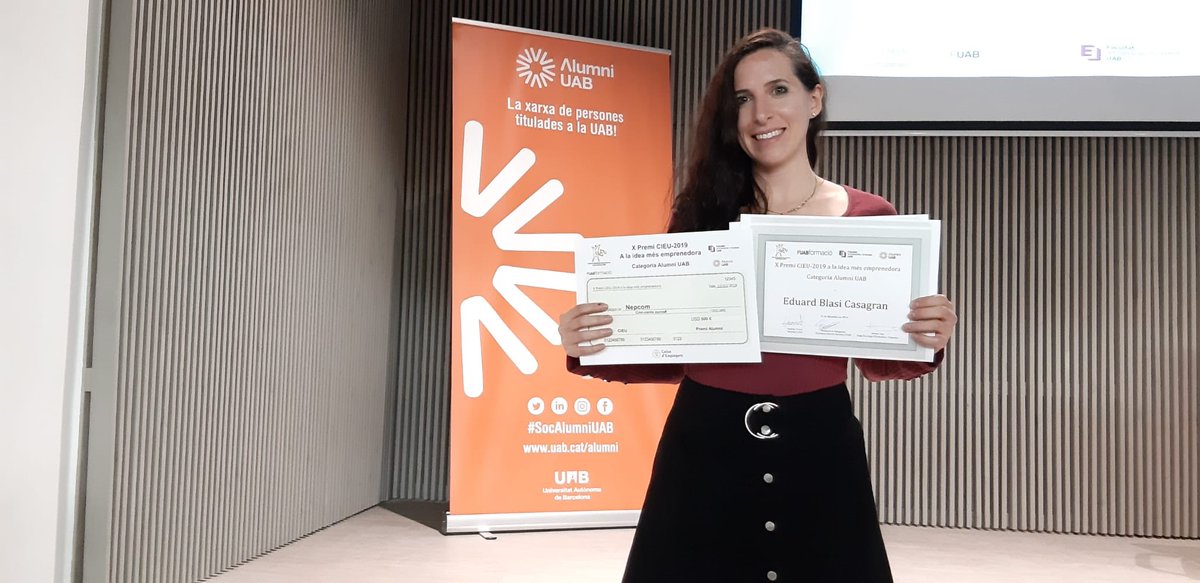 Nepcom's tweet photo. iBuenas noticias! Nepcom gana el premio CIEU 2019 a la idea más emprendedora en la categoría Alumni-UAB @AlumniUAB https://t.co/EN5G0PpQgn