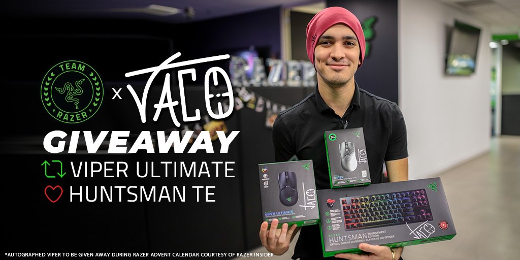 TeamRazer's tweet image. 'Tis the season for some holiday giveaways! We're giving away a @Razer Viper Ultimate mouse and Huntsman TE signed by @TACOCS himself. #TeamRazer

RT for Viper Ultimate
Like for Huntsman TE