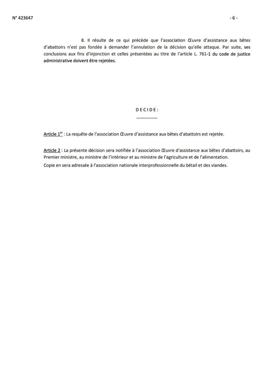 DebatHalal's tweet photo. Alhamdoulillah par la grâce d’ALLAH swt, le Conseil d'État valide l'abattage rituel halal et casher. Pour la haute juridiction, cette méthode d'égorgement sans étourdissement préalable de l'animal "ne peut être regardée comme autorisant des mauvais traitements envers les animaux" https://t.co/T15stOZNUW