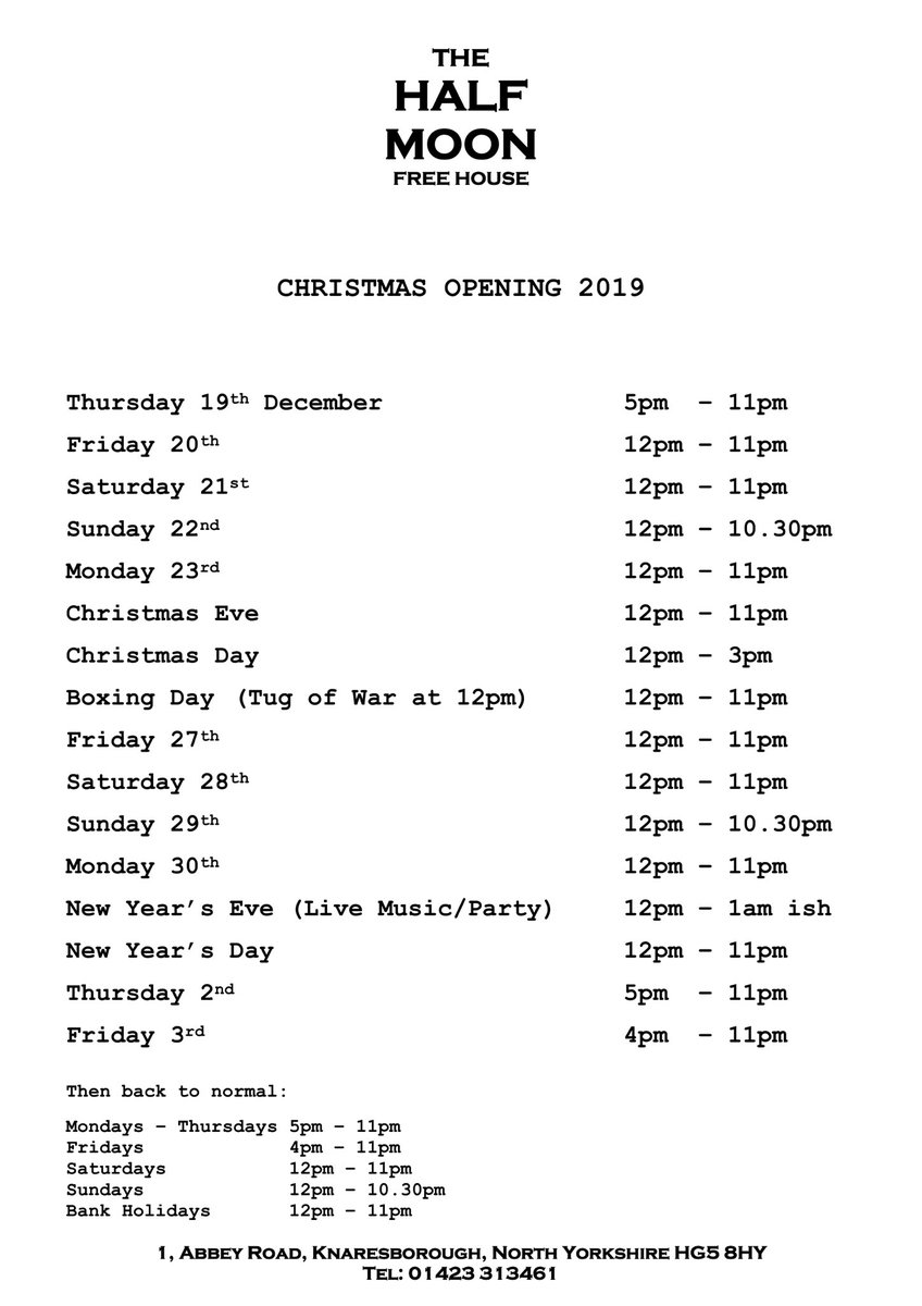 This year’s Christmas Opening / Shopping Hours. Open from 12 noon every day from Friday 20th.
Late night shopping every night before Christmas too so with gift vouchers on sale while you have a drink you can multitask and the job’s a good un! 👌