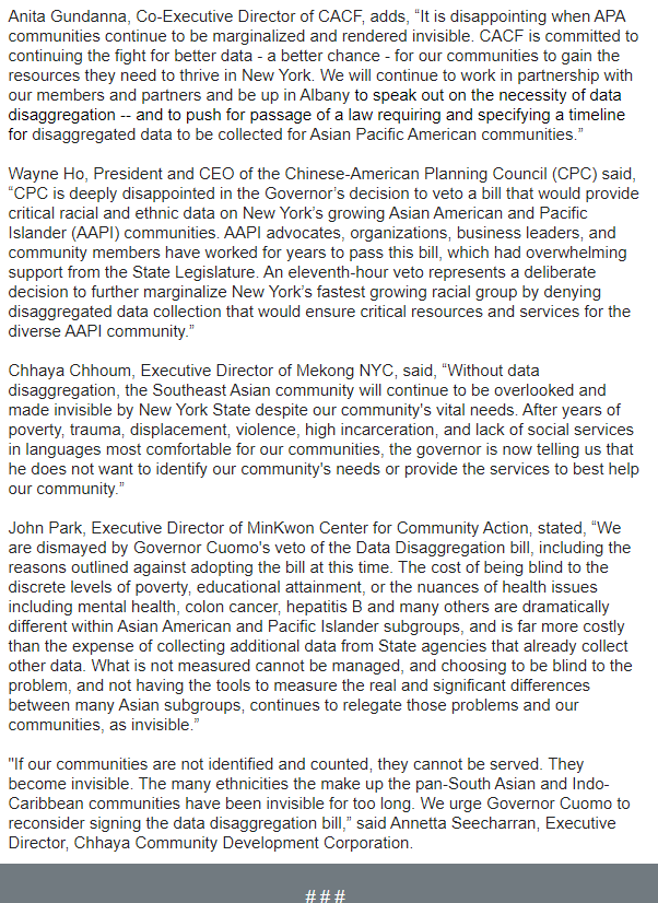 cacf's tweet image. Hey @NYGovCuomo! To achieve equity, policy needs precise data
#datadisaggregation #invisiblenomore #representationmatters 

conta.cc/2E9Weyu

@rontkim
@yuhline
@JuliaCarmel__
@KevinThomasNY
@LiuNewYork

@KAFSCNY
@bacdysbrooklyn
@copousa
@sayanyc
@OCA_NYC
