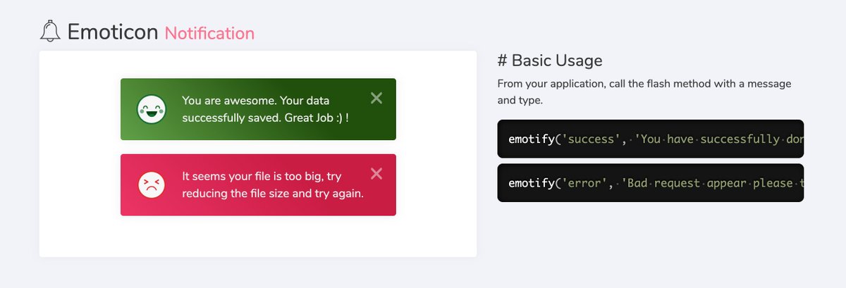 MonneyArthur's tweet photo. New release coming for Laravel Notify 🎉😎. Added new notify function: #emotify. Visit the repository on Github https://t.co/6uIuh4GL8t

#laravel #php #notify #notification https://t.co/3En57Ued9x