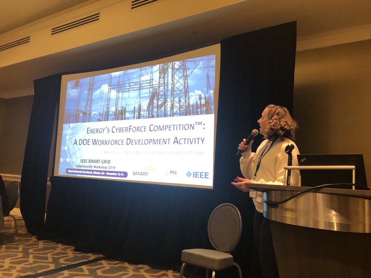 SmartGridCyber's tweet photo. Closing out our workforce panel with Amanda Joyce from @argonne talking about @ENERGY CyberForce Competition. #SmartGridCyberCon @BrookhavenLab @PNNLab @ORNL @NREL @SandiaLabs @INL @Livermore_Lab @NETL_DOE @LBNLcs and more #powergrid #smartgrid #SCADA #CyberSecurity #workforce https://t.co/AzinIh3JtP