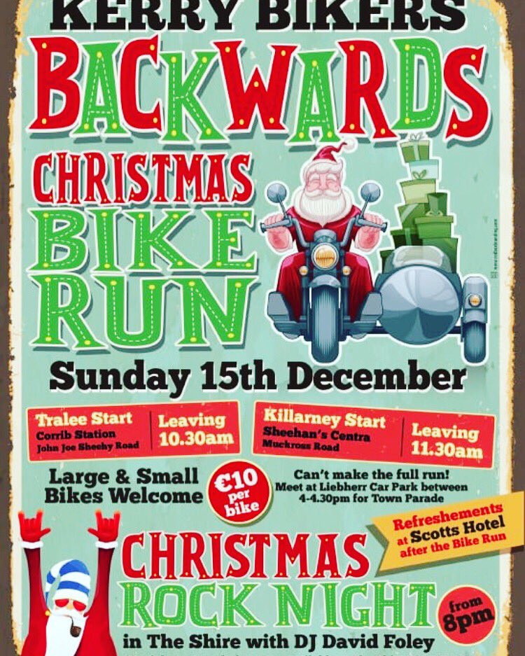theshirekillar1's tweet photo. Big night Sunday night #bikerun #theshire #killarney #xmasride #charity @olliefavier https://t.co/7yzhKlOVsO