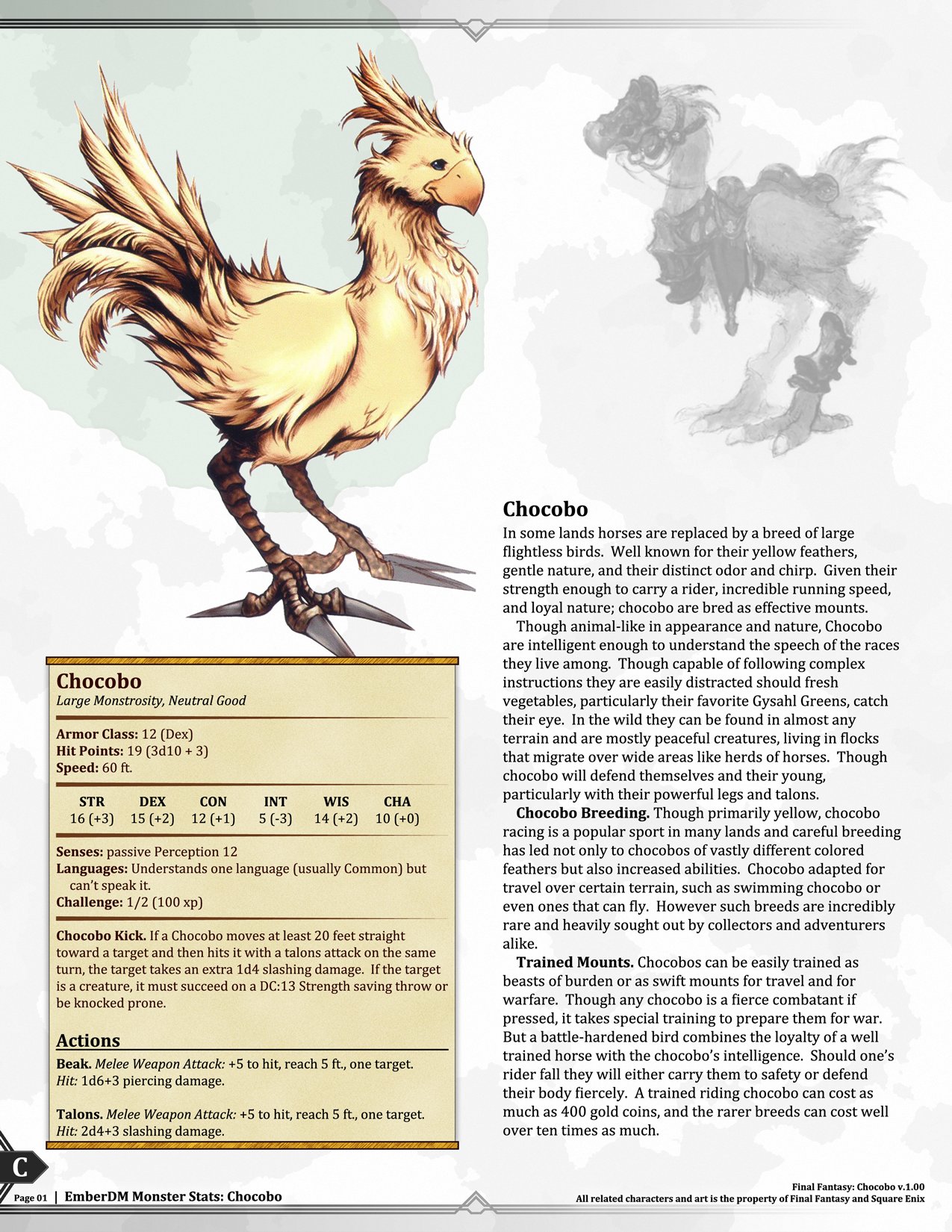 EmberDM on X: &ldquo;Final Fantasy: Chocobo and Malboro D&amp;D 5e Stats 