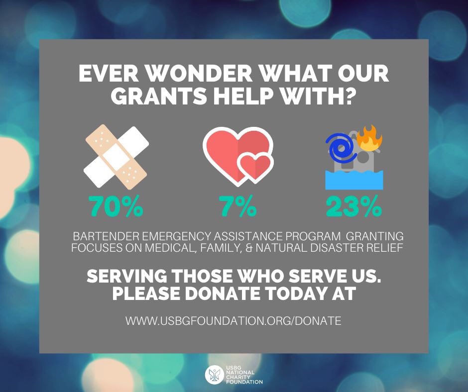 USBG Foundation (@usbgncf) on Twitter photo Our Bartender Emergency Assistance Program has helped many bartenders across the U.S.; this graphic shows the types of emergencies that we most commonly assist with.
Help by DONATING TODAY at: usbgfoundation.org/donate
<a href="/TheUSBG/">United States Bartenders' Guild - USBG</a> #charity #holidaygiving Our Bartender Emergency Assistance Program has helped many bartenders across the U.S.; this graphic shows the types of emergencies that we most commonly assist with.
Help by DONATING TODAY at: usbgfoundation.org/donate
<a href="/TheUSBG/">United States Bartenders' Guild - USBG</a> #charity #holidaygiving