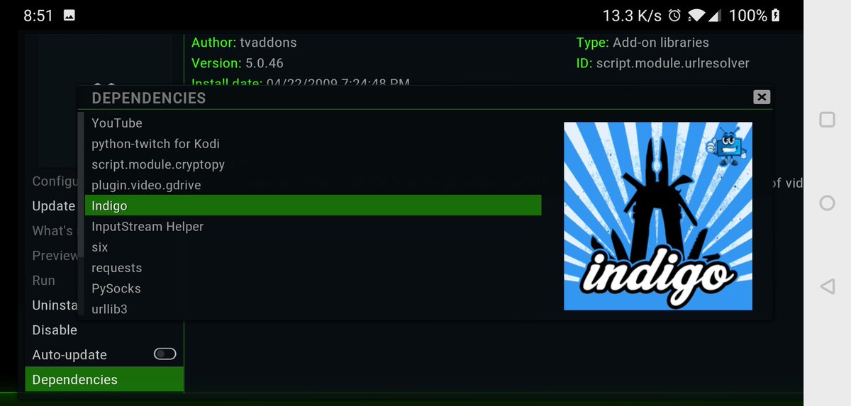 Turn off automatic updates on URL Resolver ..  latest update 5.0.46 forces indigo to be installed as a dependancy. I like to choose what I install