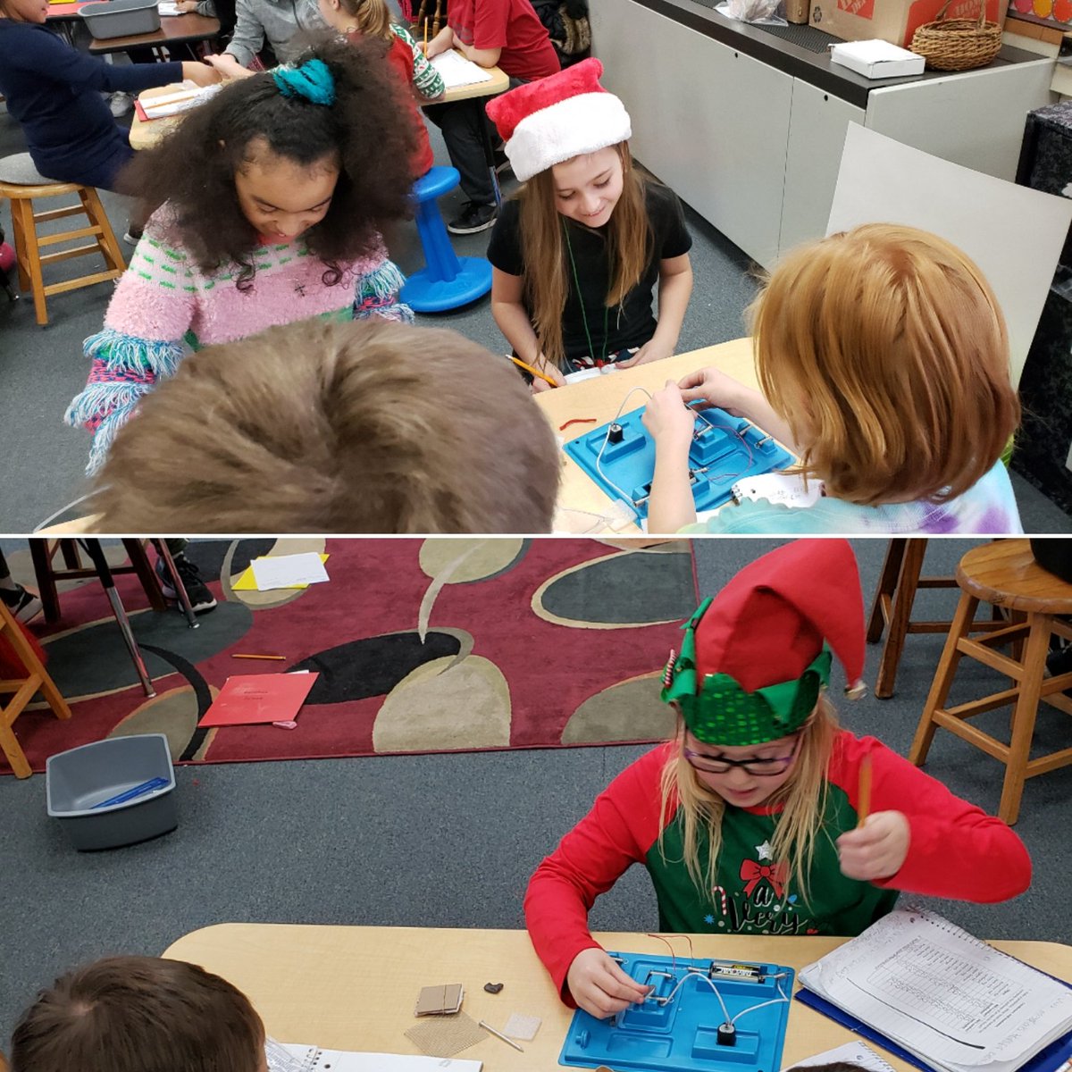 Looks like some of Santa's helpers are figuring out what materials transfer electricity. #cplearns