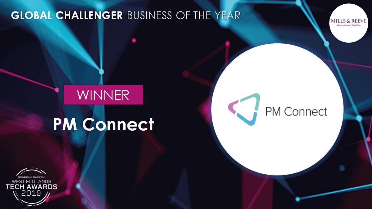 birmingham_live's tweet photo. And completing our award winners is once again PM Connect, named Global Challenger Business of the Year, sponsored by @MillsandReeve #WMtech19 https://t.co/cTp0xhbnEX