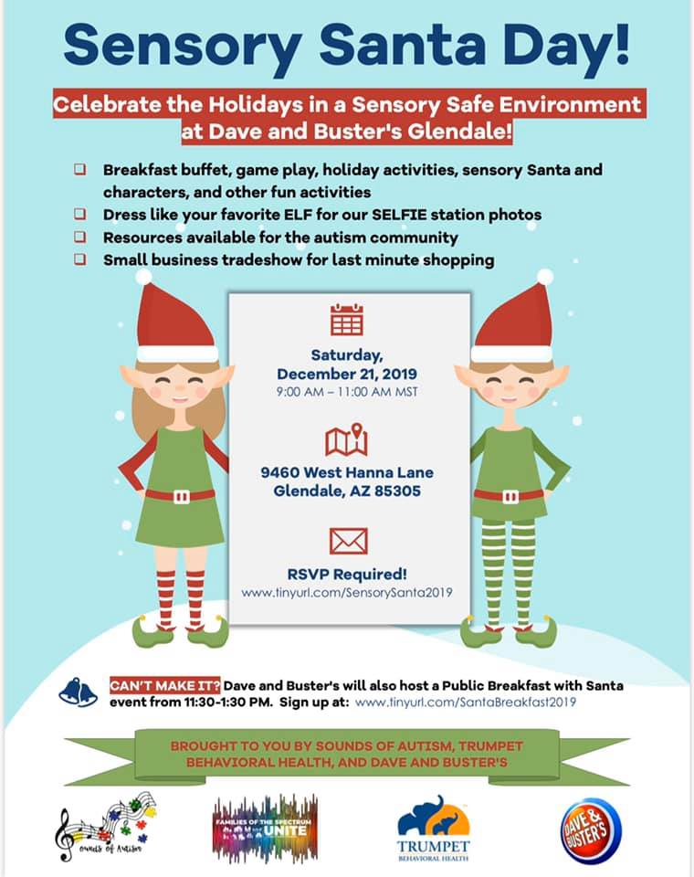 Sensory Santa Day at <a href="/DaveandBusters/">Dave & Buster's</a> Glendale! Don't forget to make a reservation for this great sensory friendly event!