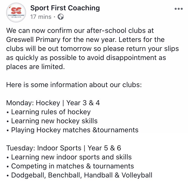 sportfirstcoach's tweet photo. Our after-school clubs for the New Year at @GreswellSports are now confirmed. Please take a look at information below for more information on the clubs!
#Sport #Provison #Tameside https://t.co/7B9LH8GFU4
