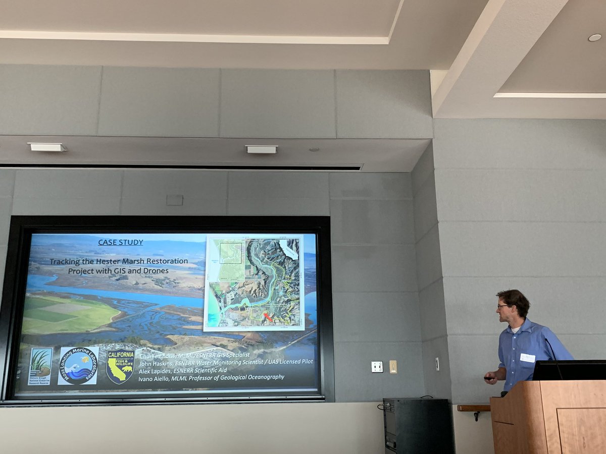 kathrynbeheshti's tweet photo. At the UAV workshop led and organized by @heidi_hirsh and Meredith McPherson listening to #esnerr GIS Guru Charlie Endris talk all things UAV AND SLOUGH! #justsloughit https://t.co/w7V2NIRYmU
