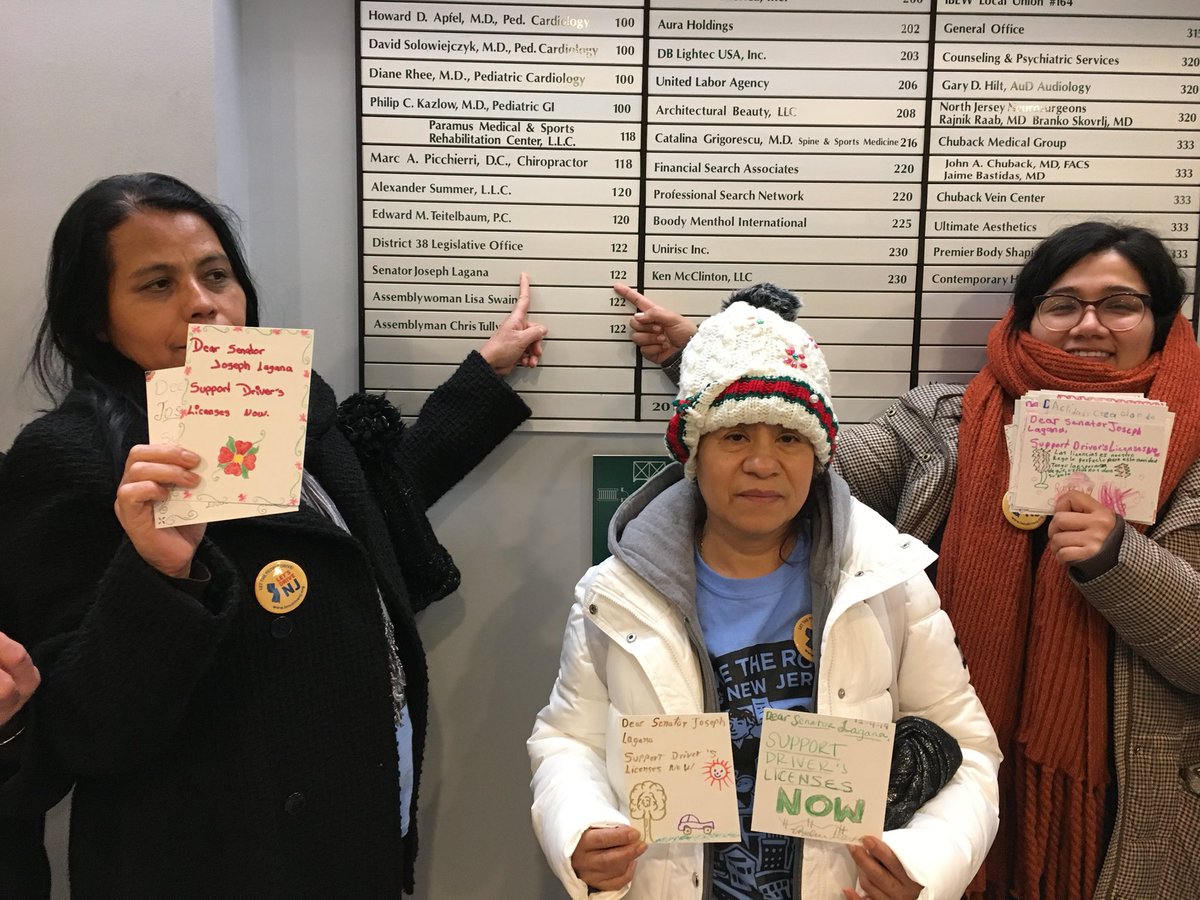 MaketheRoadNJ's tweet photo. Senator @JoeLaganaNJ: legislation to expand access to drivers licenses to our families just passed out of committee.
We came straight from the statehouse to your office in Paramus to urge you to pass #DriversLicenseNOW. Will you support? https://t.co/yufg9wWX8a