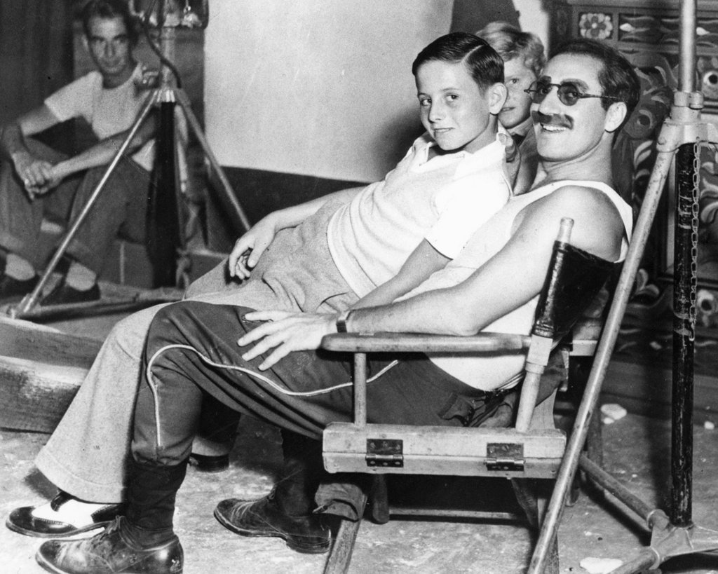 Groucho Marx and his son, Arthur, on the set of Duck Soup, 1933