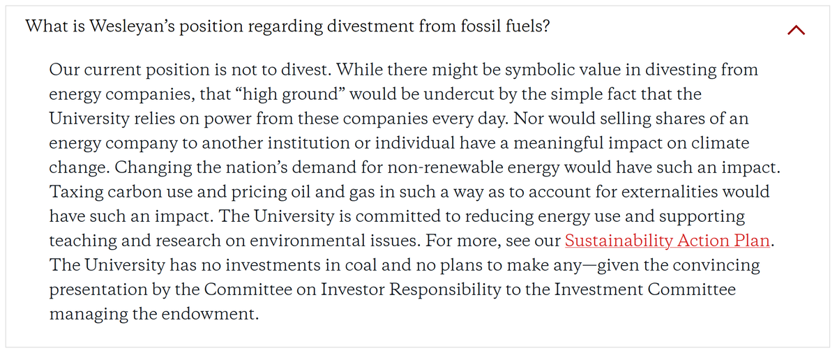 Reminder: <a href="/mroth78/">Michael S Roth</a> justifies <a href="/wesleyan_u/">Wesleyan University</a>'s fossil fuel investments (up to $59 million!) by making the "you hate capitalism, but you have iPhone" argument, but for fossil fuel investments🙄

(and his Q&amp;A page doesn't address student demands for divestment from Israeli apartheid!)