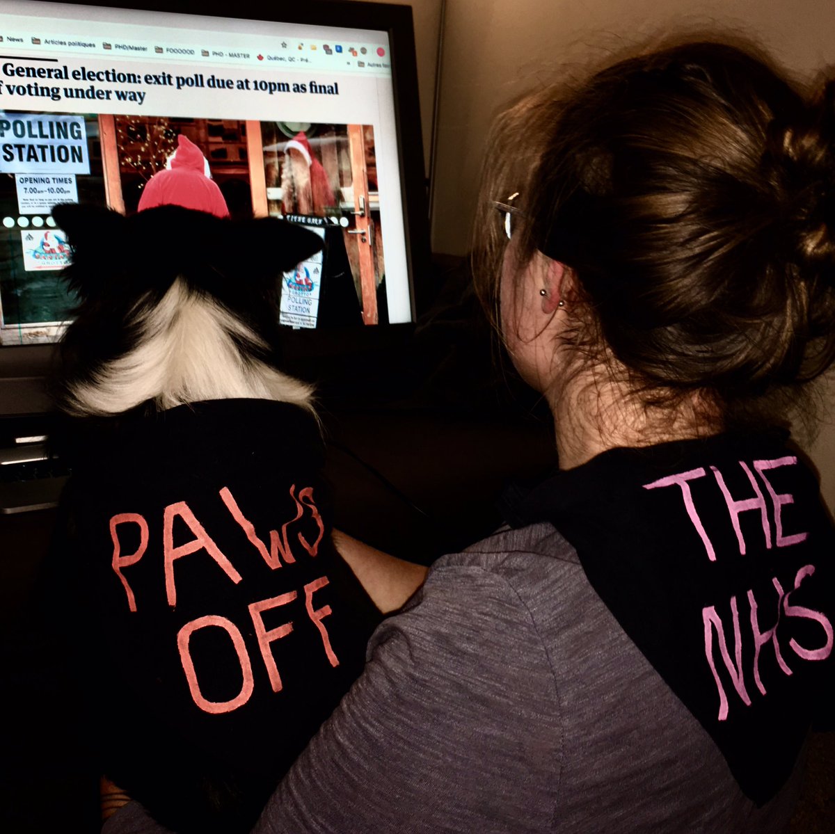 MathildeM24's tweet image. The pooches went to cast their votes ! #ElectionDay2019 #DogsAtPollingStation Now awaiting the results, but in the meantime, Jeky’s got a message for the Tories!
Thanks @cnnrmllkn for the slogan!