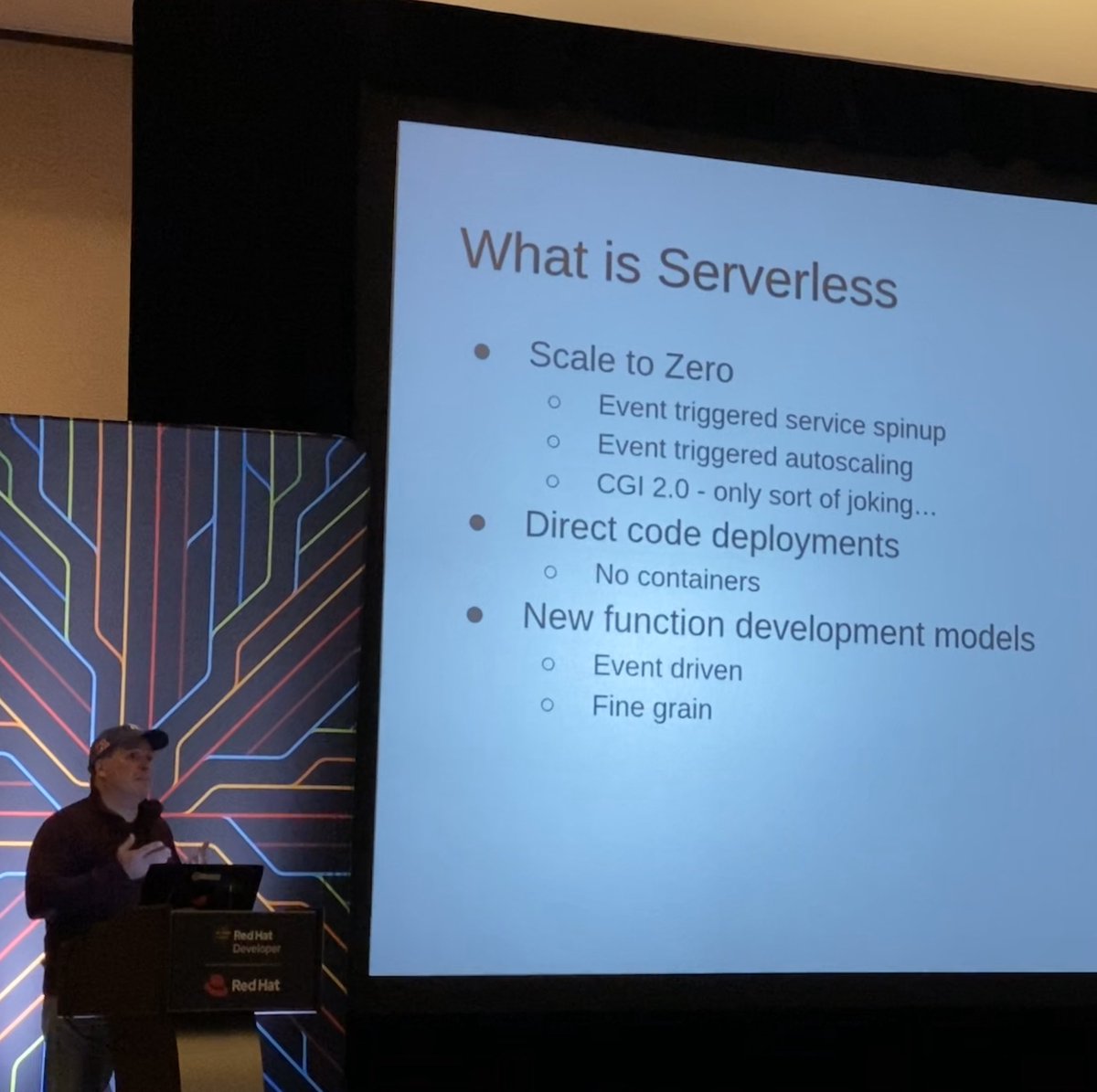jtgreene's tweet image. Bill Burke talking about serverless and @QuarkusIO now in Salon J #RedHatDeveloper #DevNationLive @patriot1burke