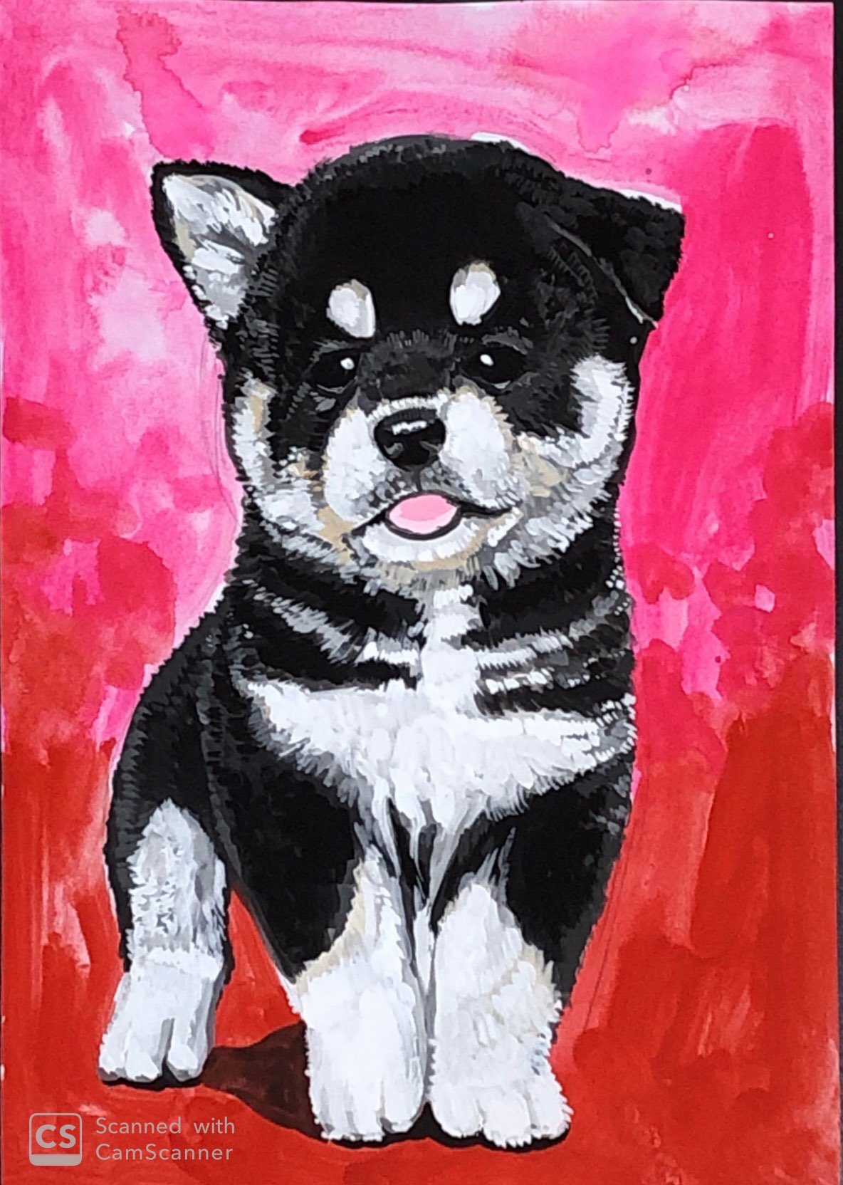 鬼辰カケル アクリル画 No Twitter 黒柴ワンコ アクリル絵の具 B5ケント紙 最近 ワンコを描くのが楽しいです 鬼辰一日一絵 アクリル絵の具 犬の絵 Dog