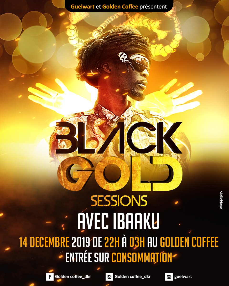 Ce Samedi au @CoffeeDakar avec un Dj set Piquant du Grand @Ibaaku1  Extaaz! 
Une soirée riche en échange et rencontre avec pleins d'acteurs culturels de Dakar #BlackGold
Rejoignez nous!
#guelwart