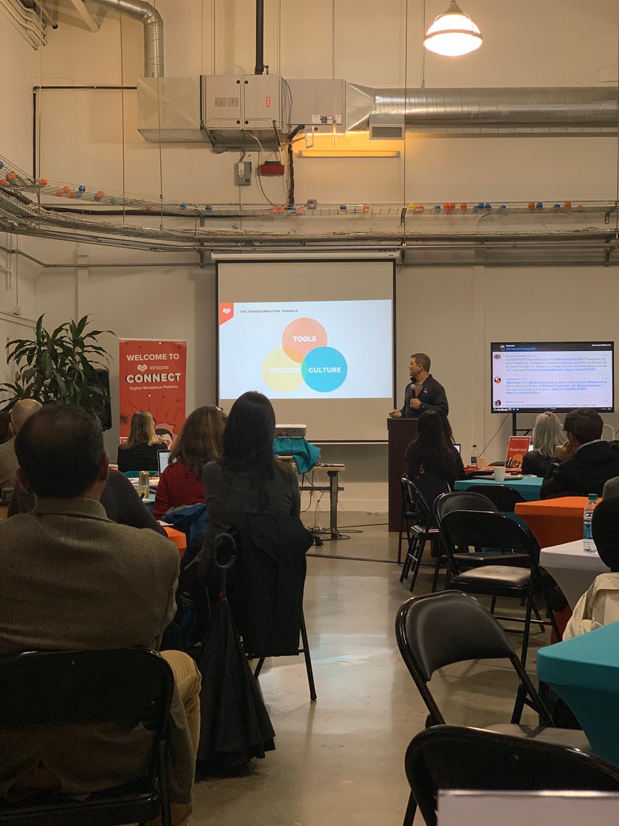 kintone's tweet photo. Transformation Triangle - How culture, policy and tools work together to make better teamwork. #KintoneConnect #KintoneConnectSF #Teamwork #Collaboration #DigitalTransformationConference https://t.co/R1RKQ41Mnb