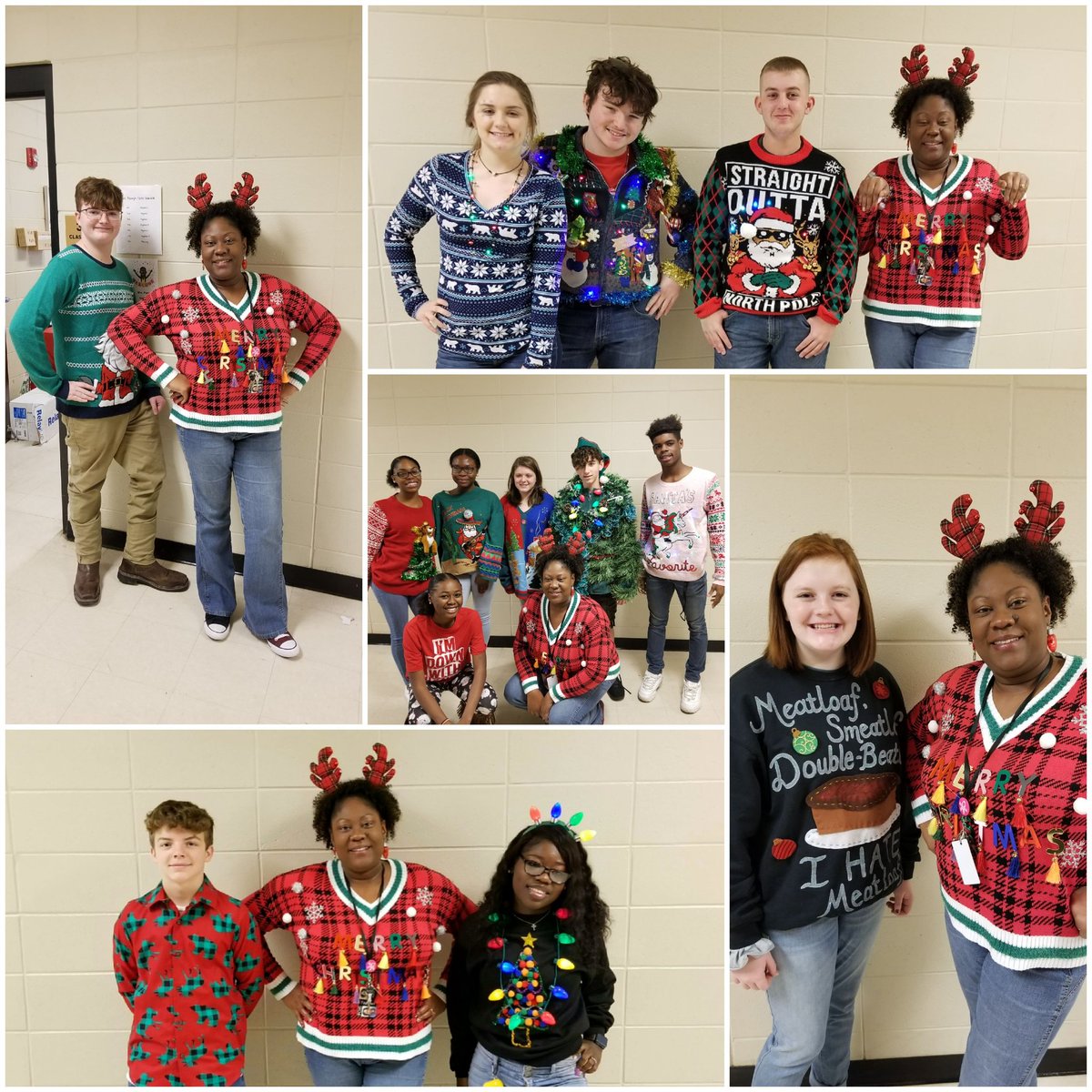 mrsmlsperry's tweet photo. Tacky Christmas Sweater Day! #PantherPride https://t.co/WMk2Hh41yd